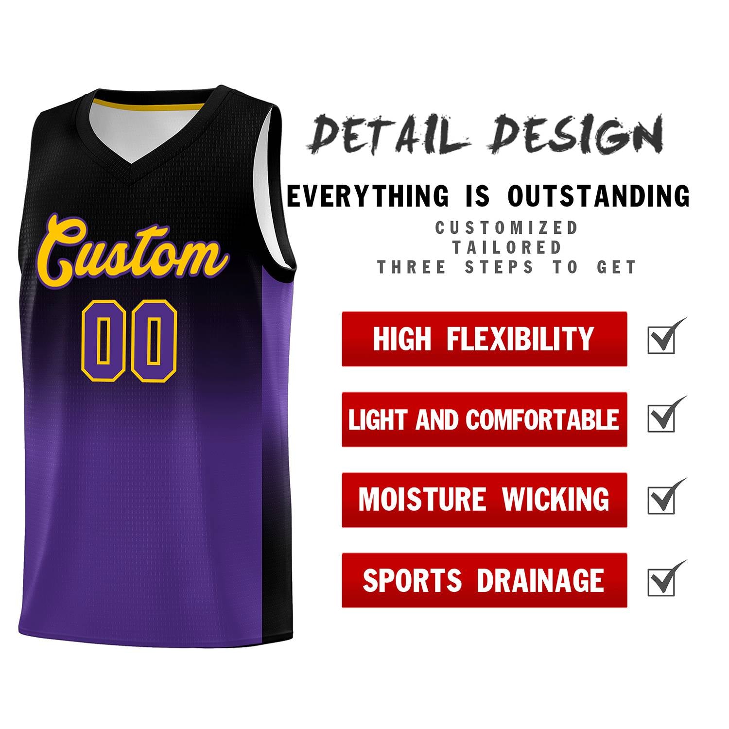 Custom Black Purple Gradient Fashion Sets Sports Uniform Basketball Jersey