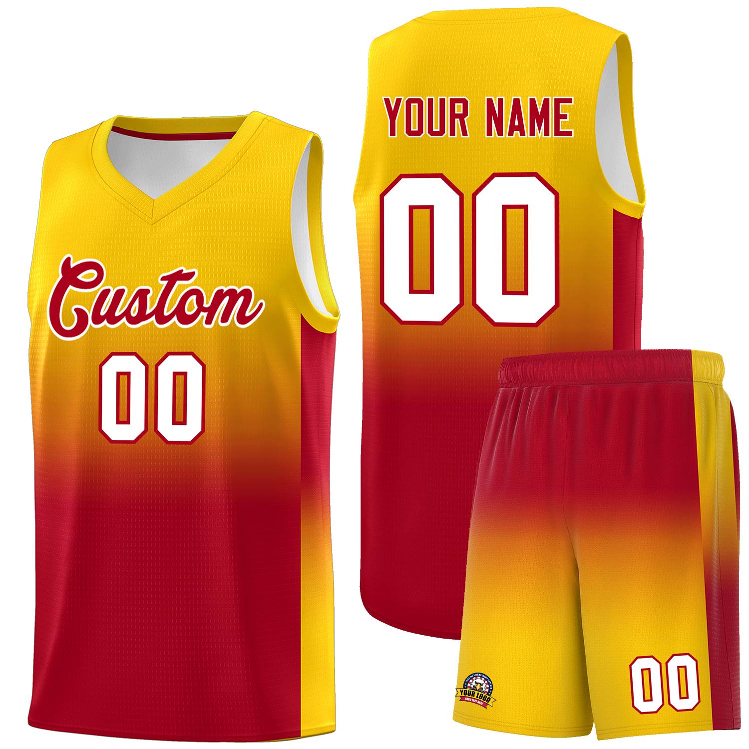 Custom Gold Red Gradient Fashion Sets Sports Uniform Basketball Jersey