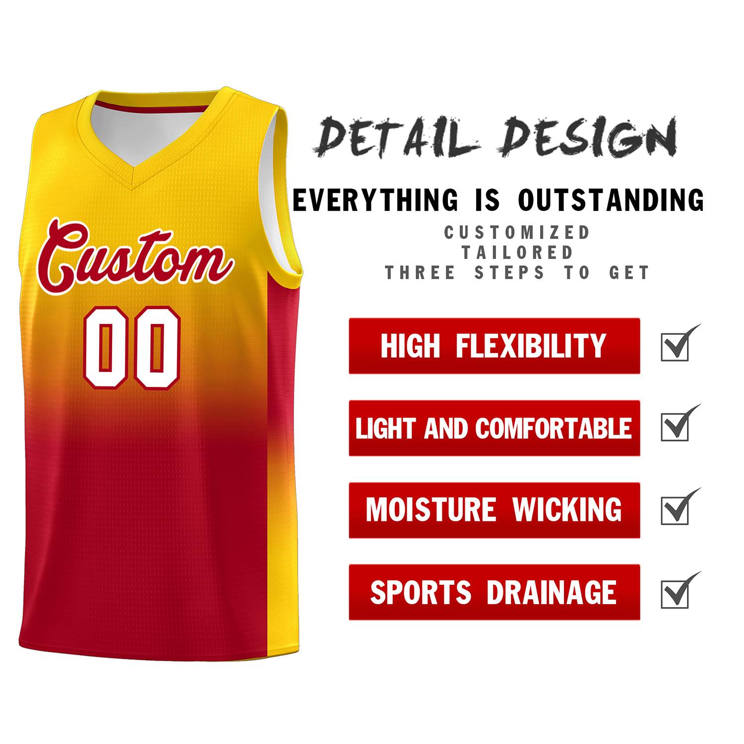 Custom Gold Red Gradient Fashion Sets Sports Uniform Basketball Jersey