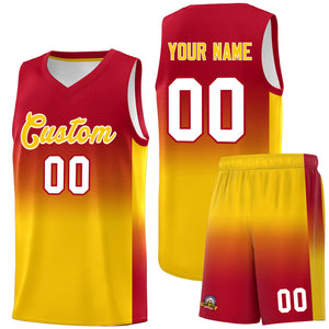 Custom Red Gold Gradient Fashion Sets Sports Uniform Basketball Jersey