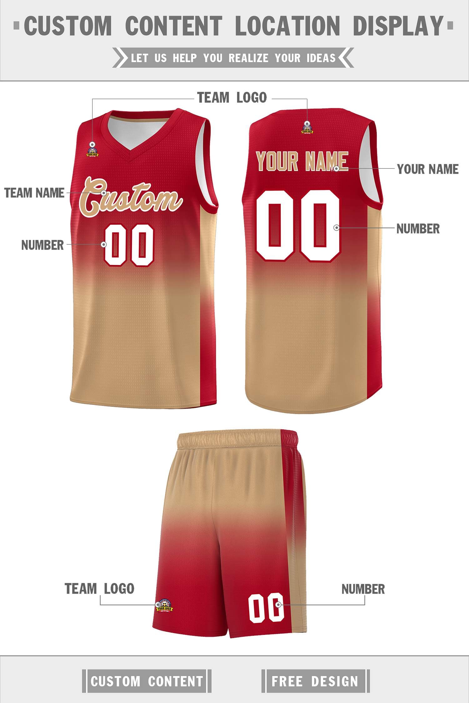 Custom Red Old Gold Gradient Fashion Sets Sports Uniform Basketball Jersey