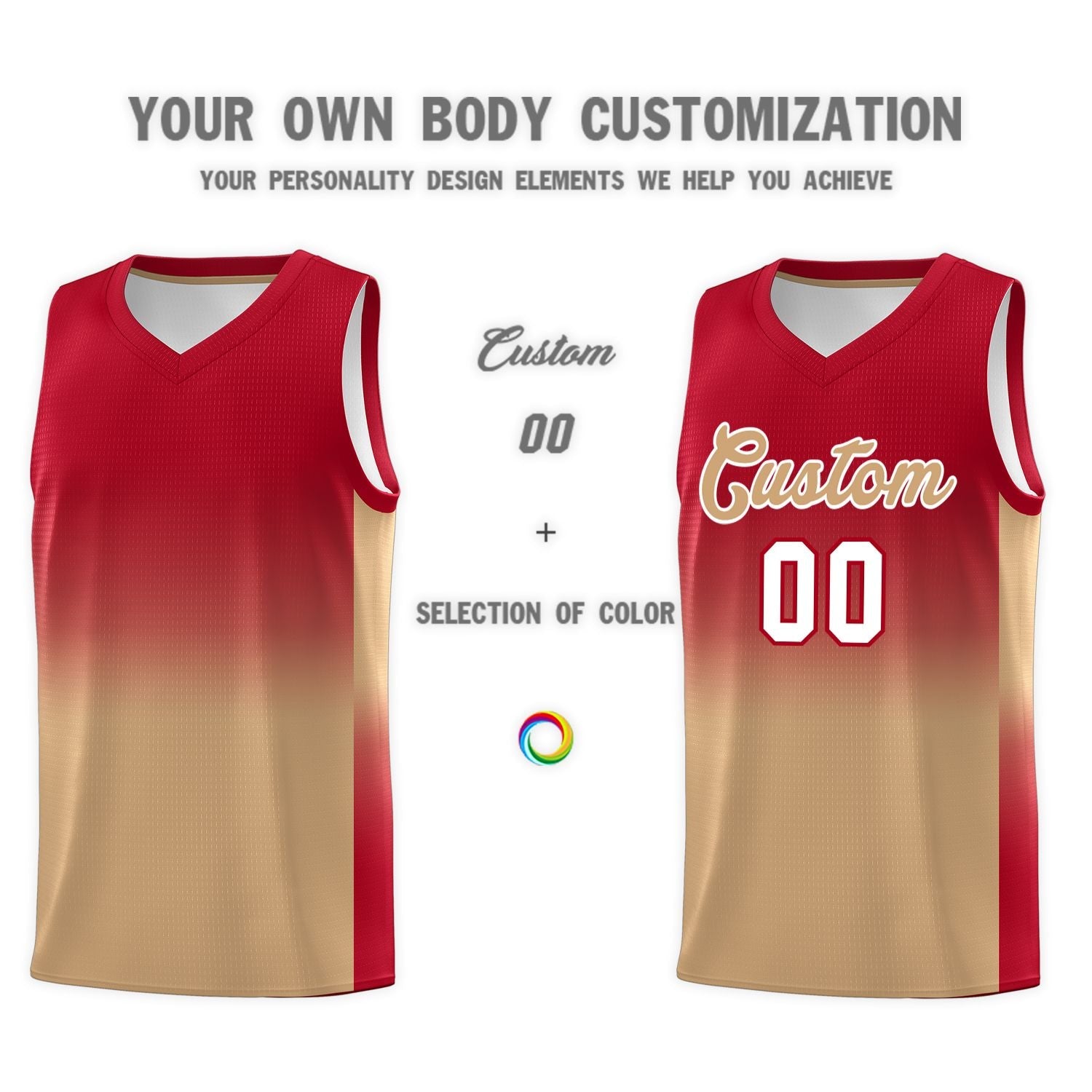 Custom Red Old Gold Gradient Fashion Sets Sports Uniform Basketball Jersey