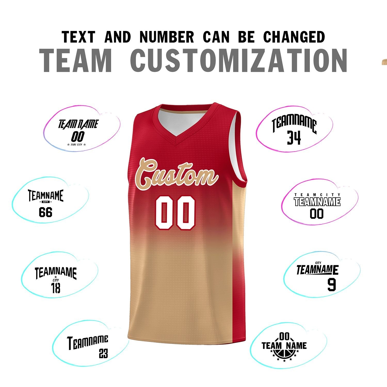 Custom Red Old Gold Gradient Fashion Sets Sports Uniform Basketball Jersey