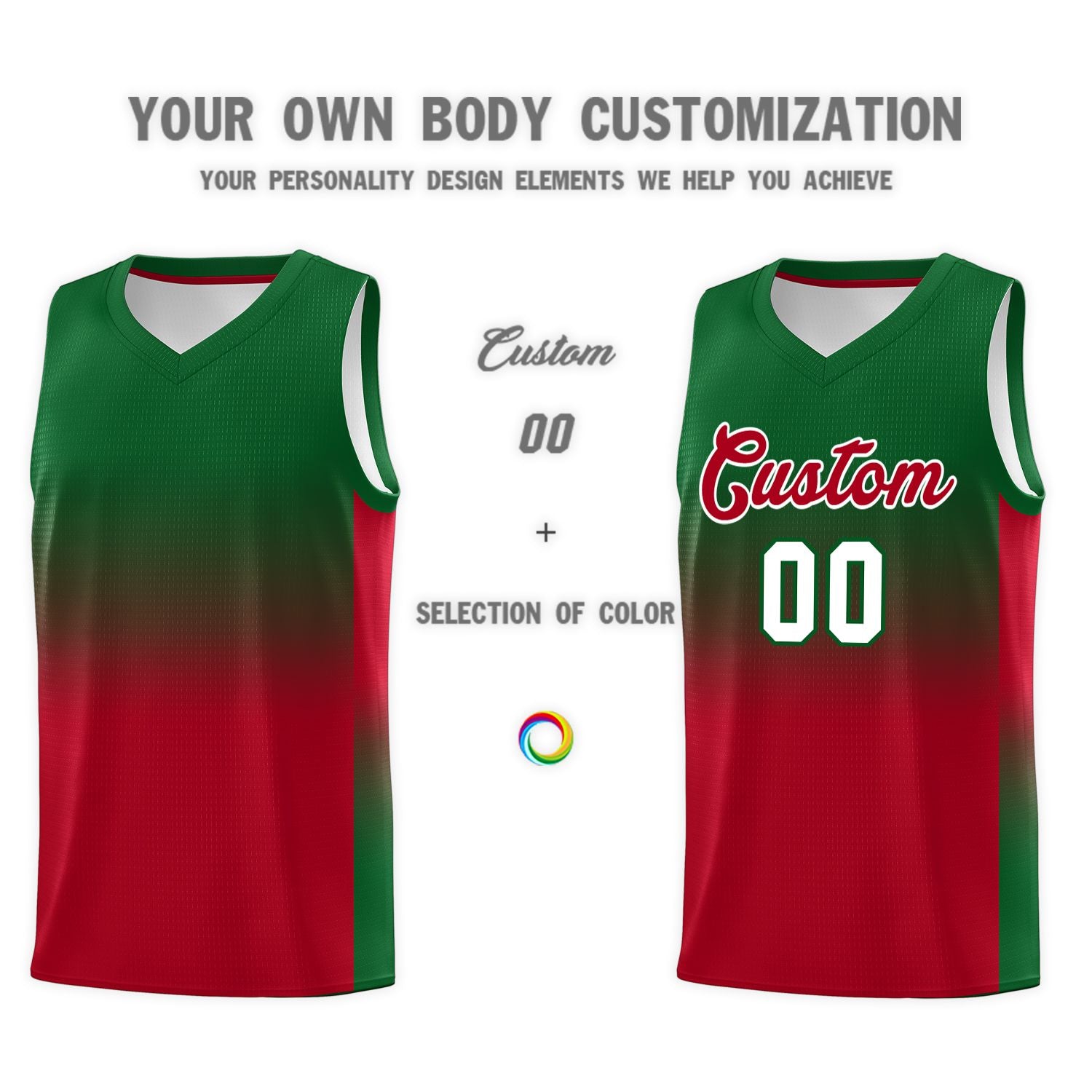 Custom Kelly Green Red Gradient Fashion Sets Sports Uniform Basketball Jersey