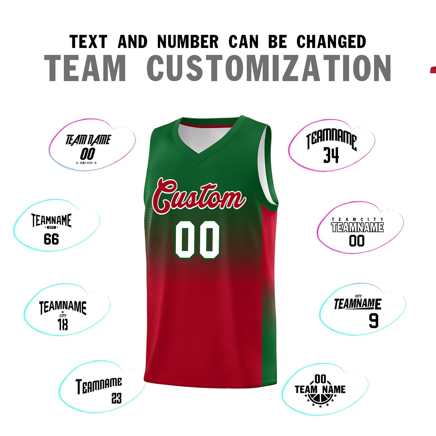 Custom Kelly Green Red Gradient Fashion Sets Sports Uniform Basketball Jersey