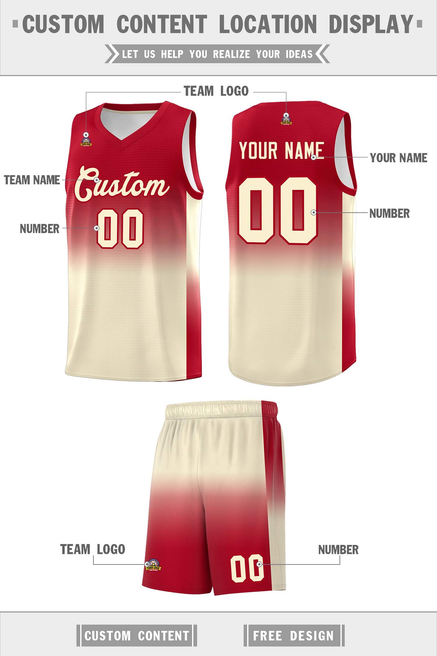 Custom Red Cream Gradient Fashion Sets Sports Uniform Basketball Jersey