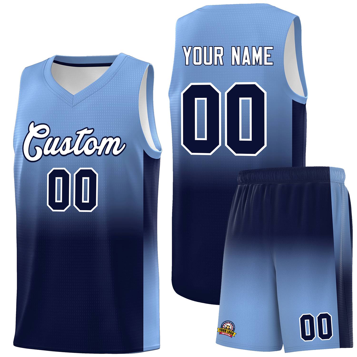 Custom Light Blue Navy Gradient Fashion Sets Sports Uniform Basketball Jersey