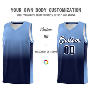 Custom Light Blue Navy Gradient Fashion Sets Sports Uniform Basketball Jersey