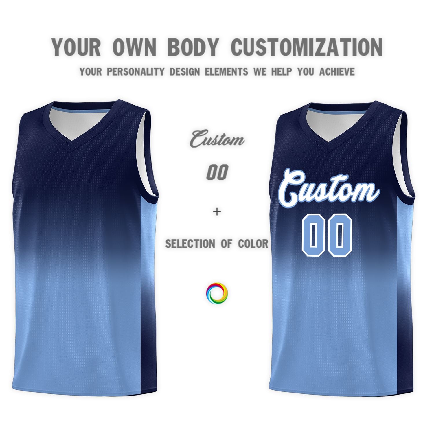 Custom Navy Light Blue Gradient Fashion Sets Sports Uniform Basketball Jersey