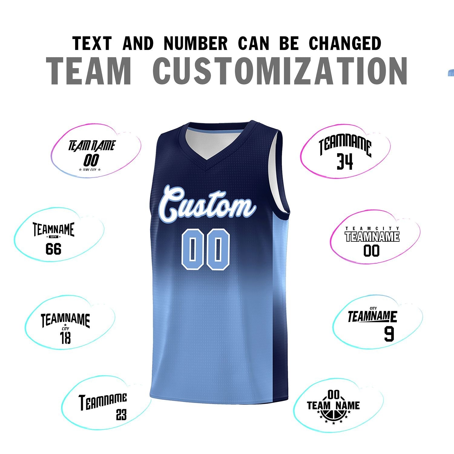 Custom Navy Light Blue Gradient Fashion Sets Sports Uniform Basketball Jersey