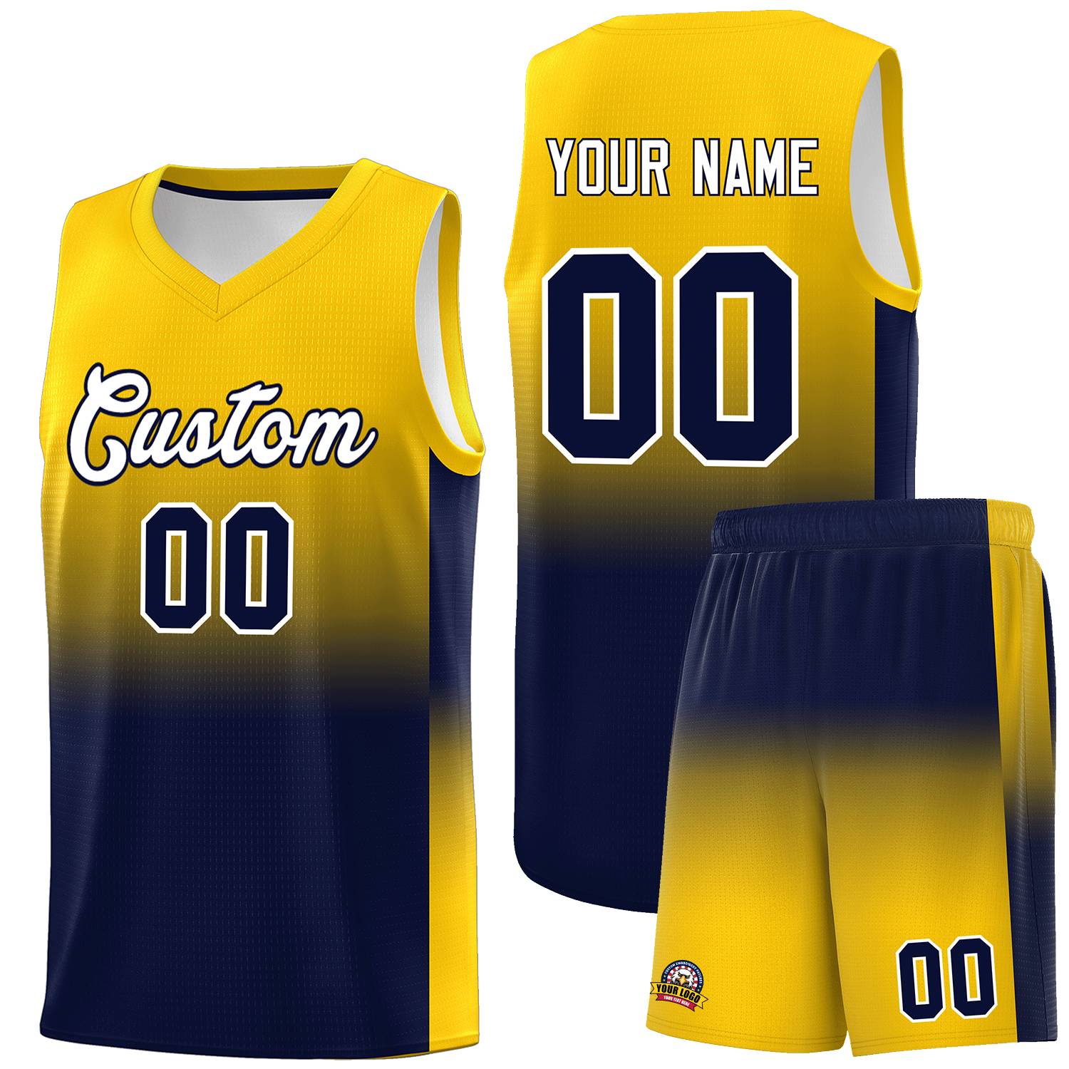 Custom Gold Navy Gradient Fashion Sets Sports Uniform Basketball Jersey