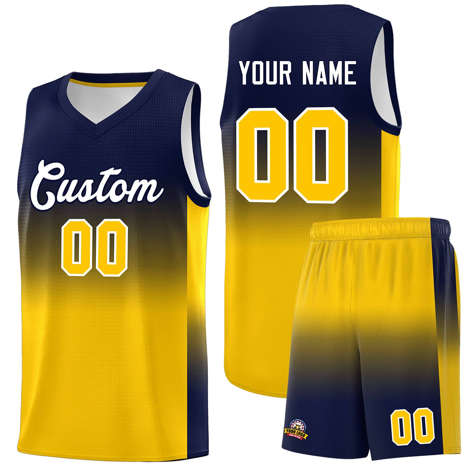 Custom Navy Gold Gradient Fashion Sets Sports Uniform Basketball Jersey