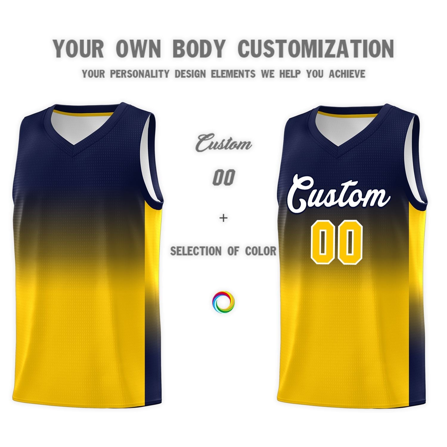 Custom Navy Gold Gradient Fashion Sets Sports Uniform Basketball Jersey