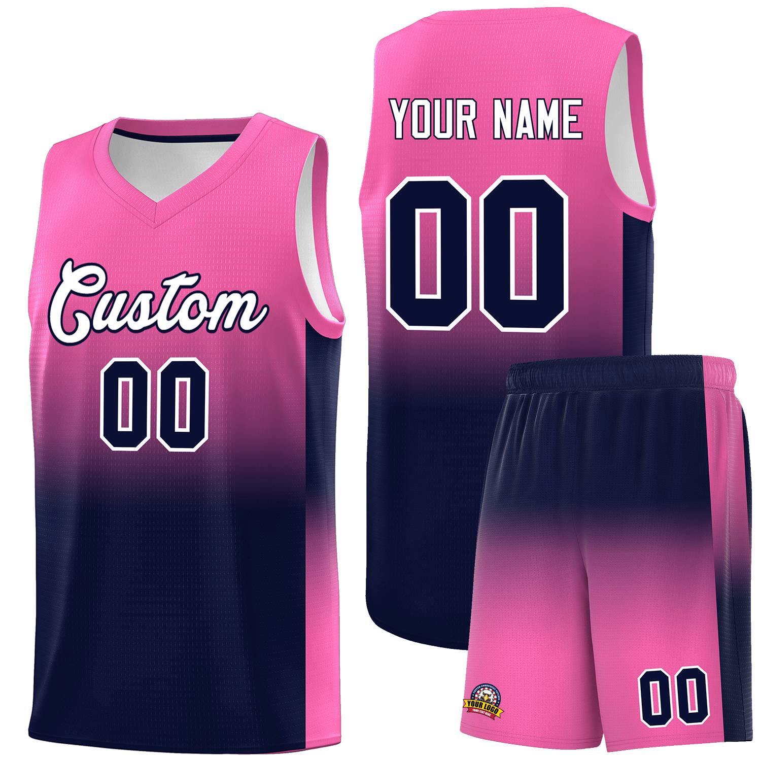 Custom Pink Navy Gradient Fashion Sets Sports Uniform Basketball Jersey