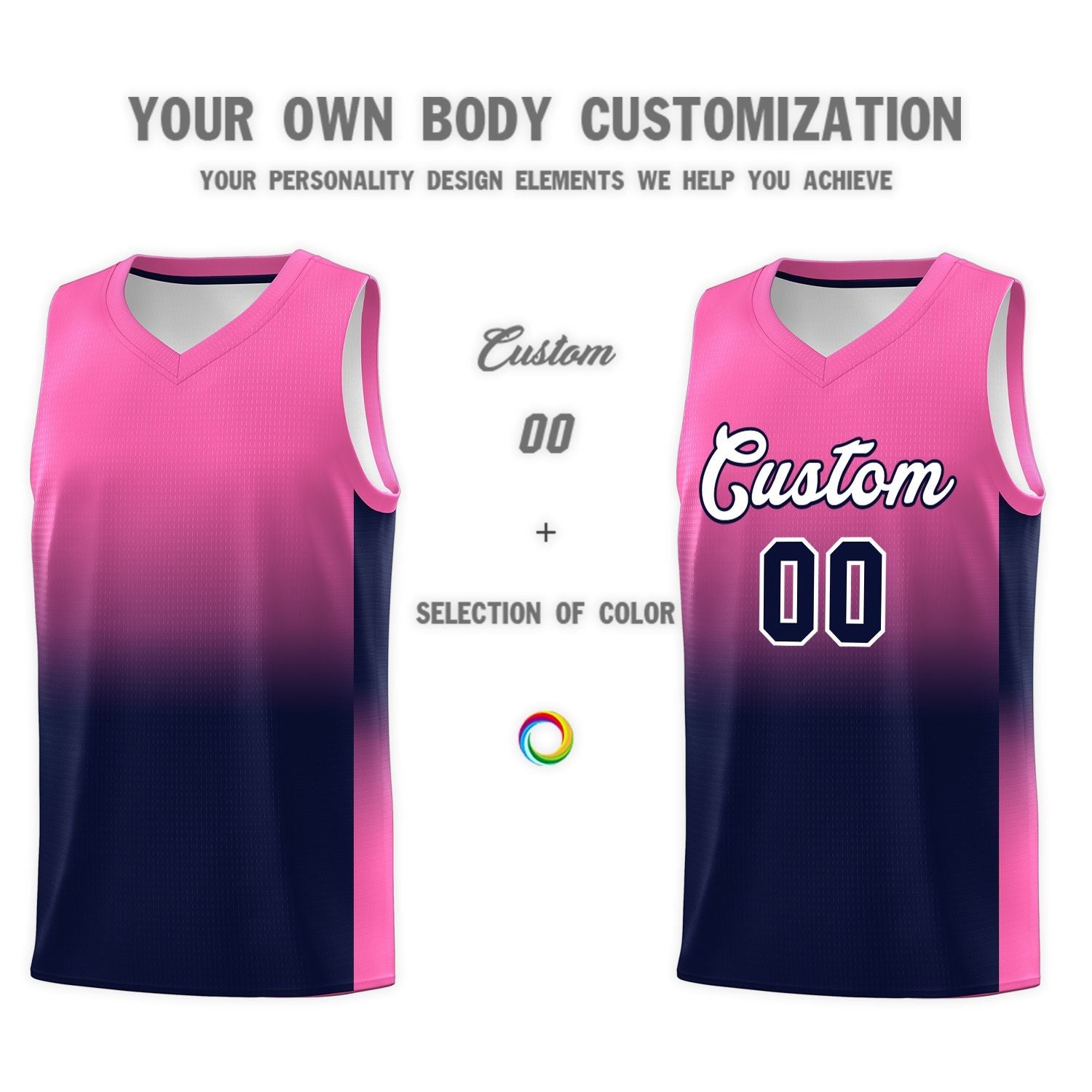 Custom Pink Navy Gradient Fashion Sets Sports Uniform Basketball Jersey