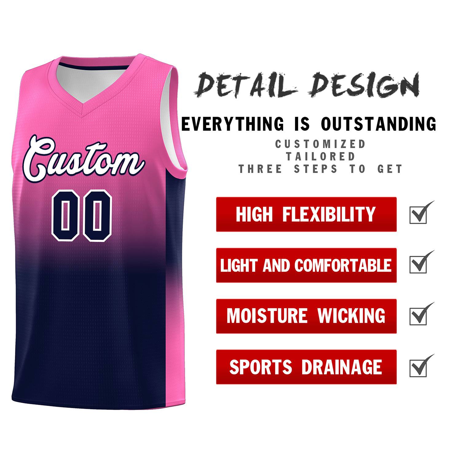 Custom Pink Navy Gradient Fashion Sets Sports Uniform Basketball Jersey