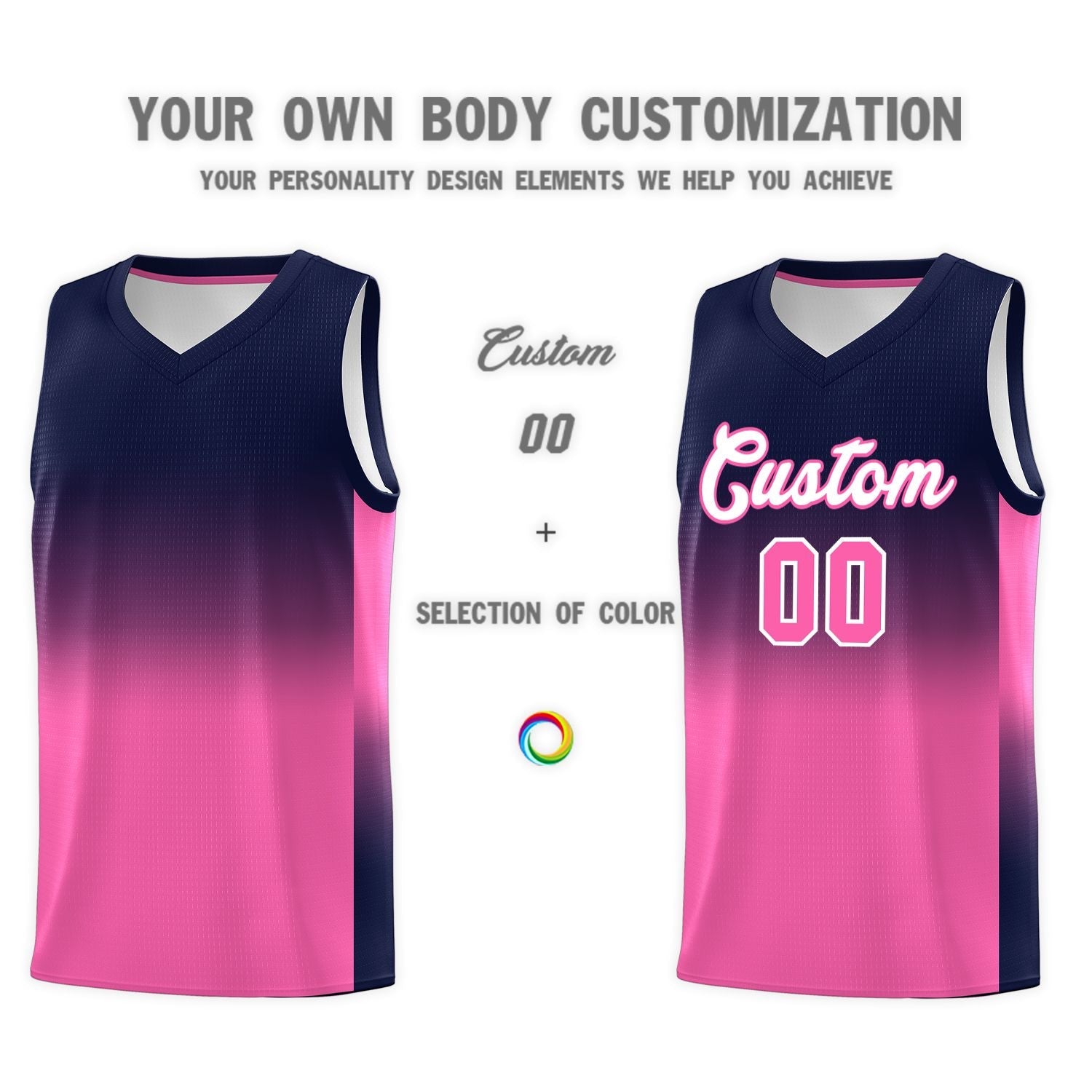 Custom Navy Pink Gradient Fashion Sets Sports Uniform Basketball Jersey