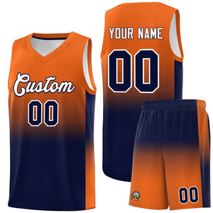 Custom Orange Navy Gradient Fashion Sets Sports Uniform Basketball Jersey