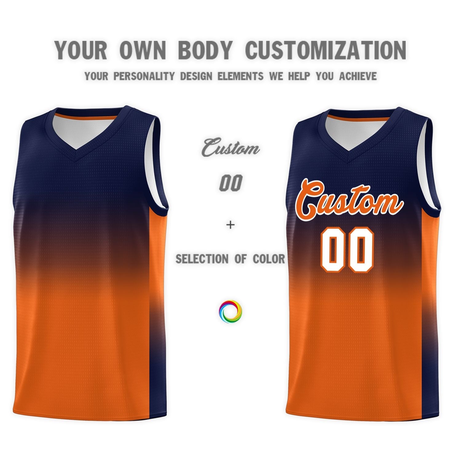 Custom Navy Orange Gradient Fashion Sets Sports Uniform Basketball Jersey