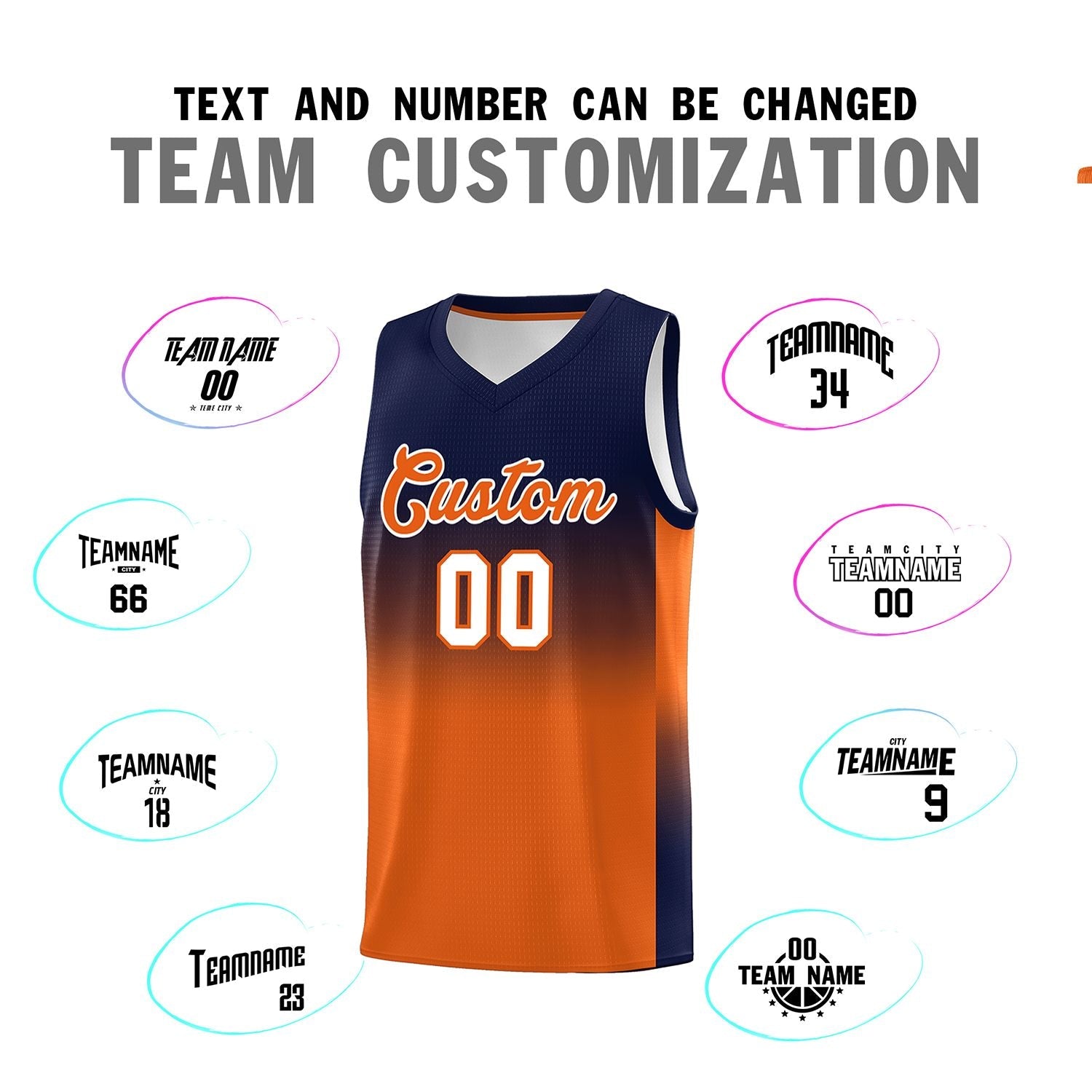 Custom Navy Orange Gradient Fashion Sets Sports Uniform Basketball Jersey