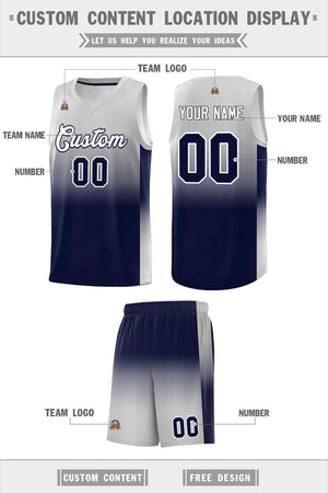 Custom Gray Navy Gradient Fashion Sets Sports Uniform Basketball Jersey