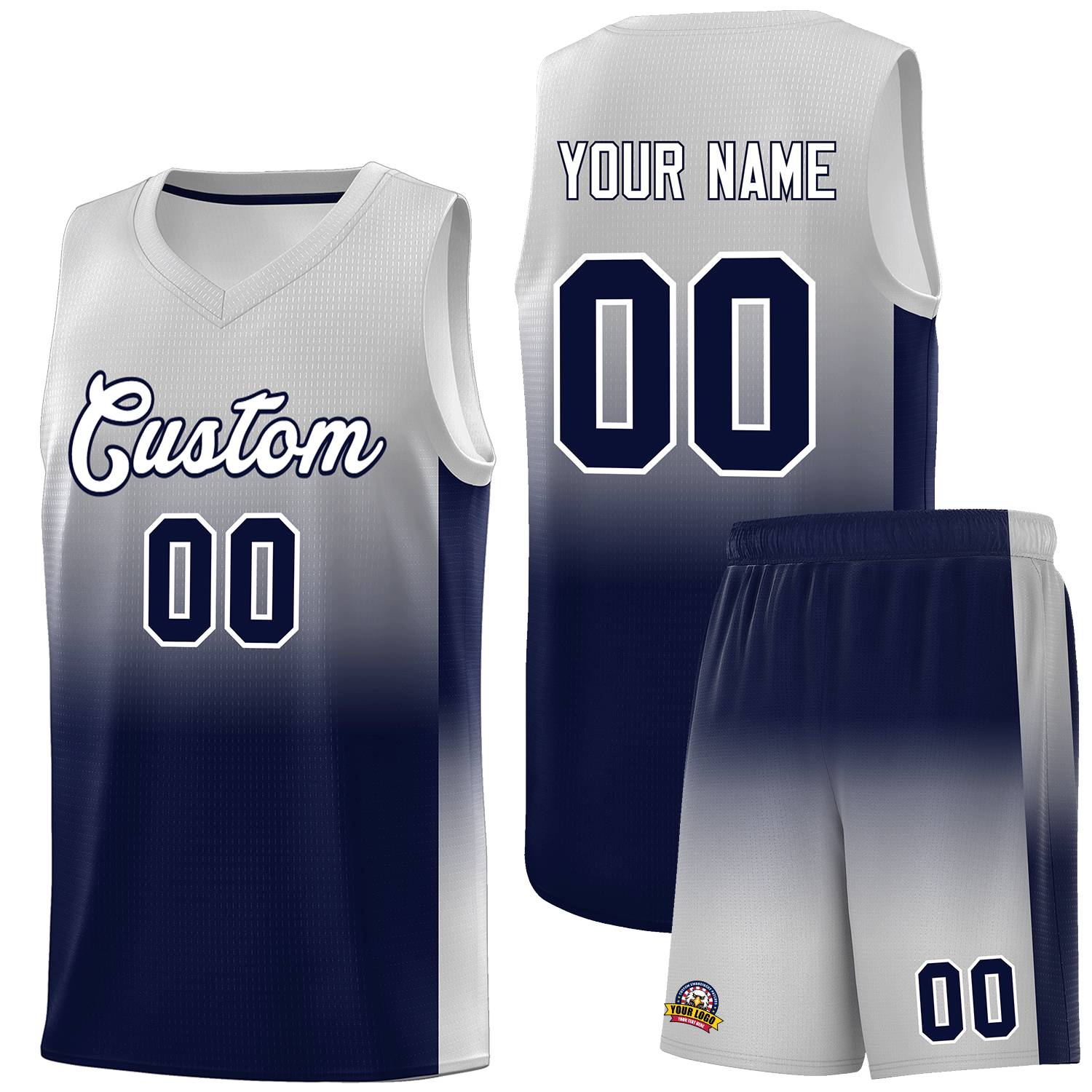 Custom Gray Navy Gradient Fashion Sets Sports Uniform Basketball Jersey