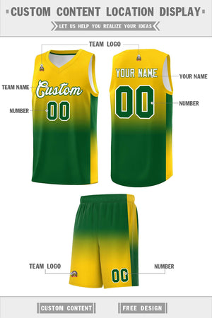 Custom Gold Kelly Green Gradient Fashion Sets Sports Uniform Basketball Jersey