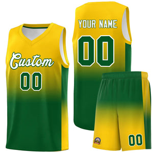 Custom Gold Kelly Green Gradient Fashion Sets Sports Uniform Basketball Jersey