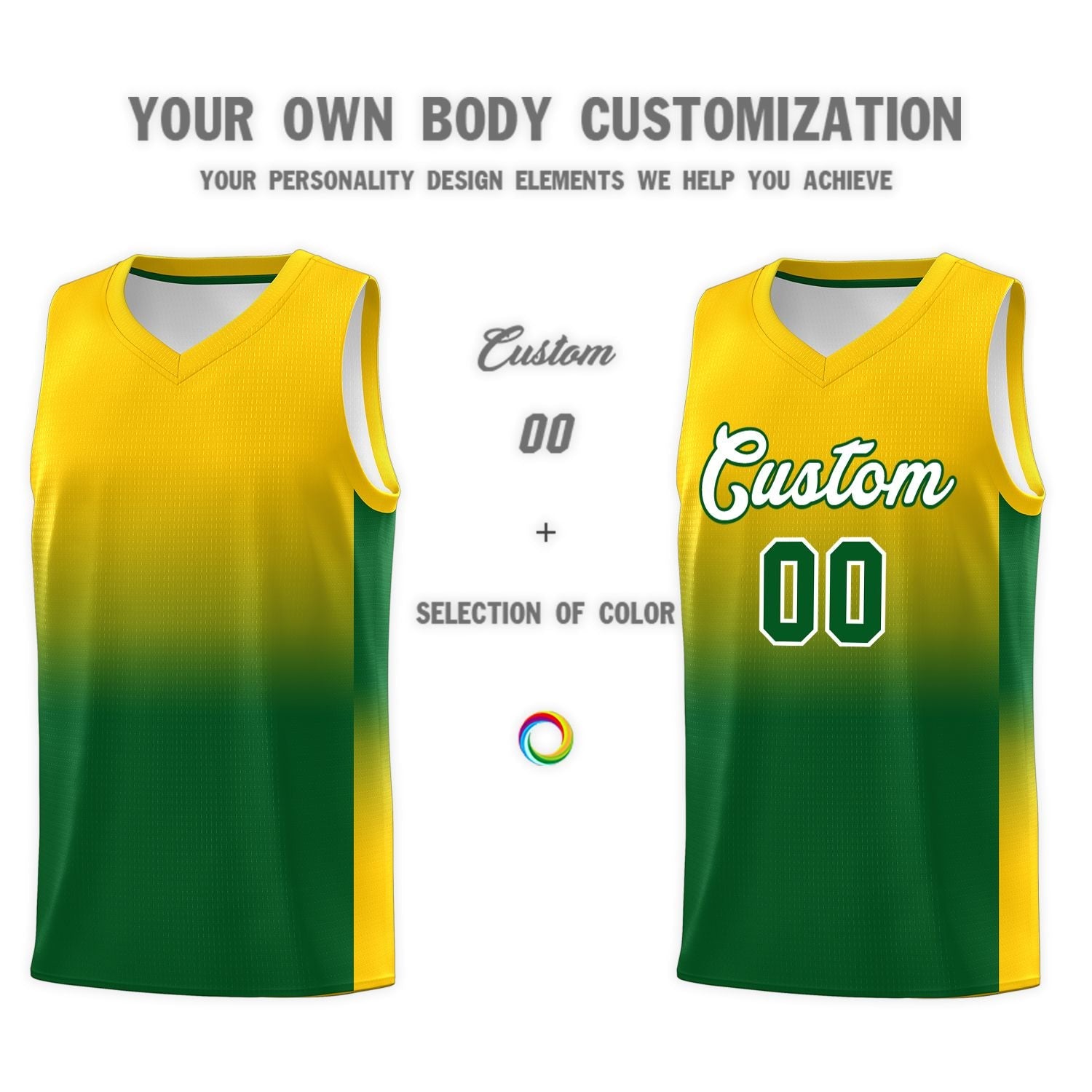 Custom Gold Kelly Green Gradient Fashion Sets Sports Uniform Basketball Jersey