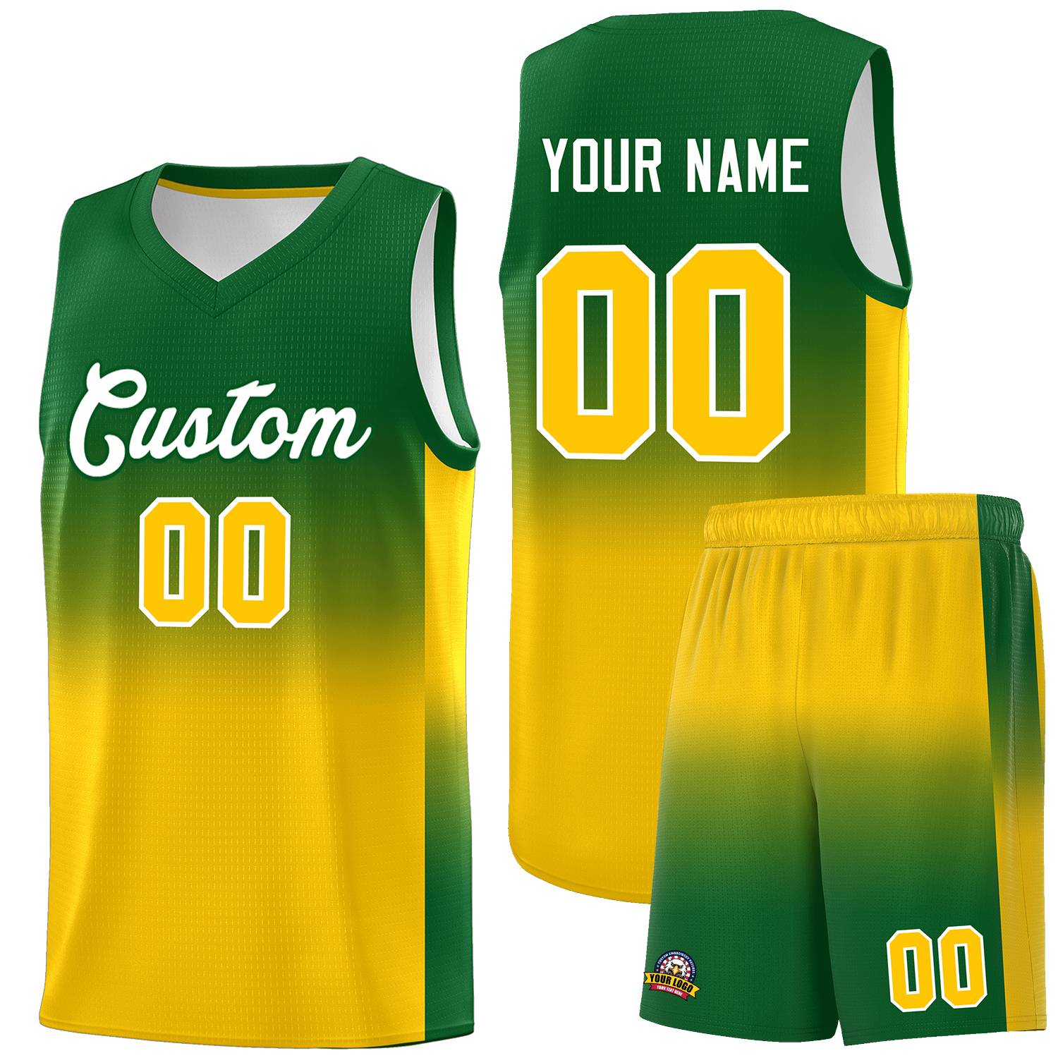 Custom Kelly Green Gold Gradient Fashion Sets Sports Uniform Basketball Jersey