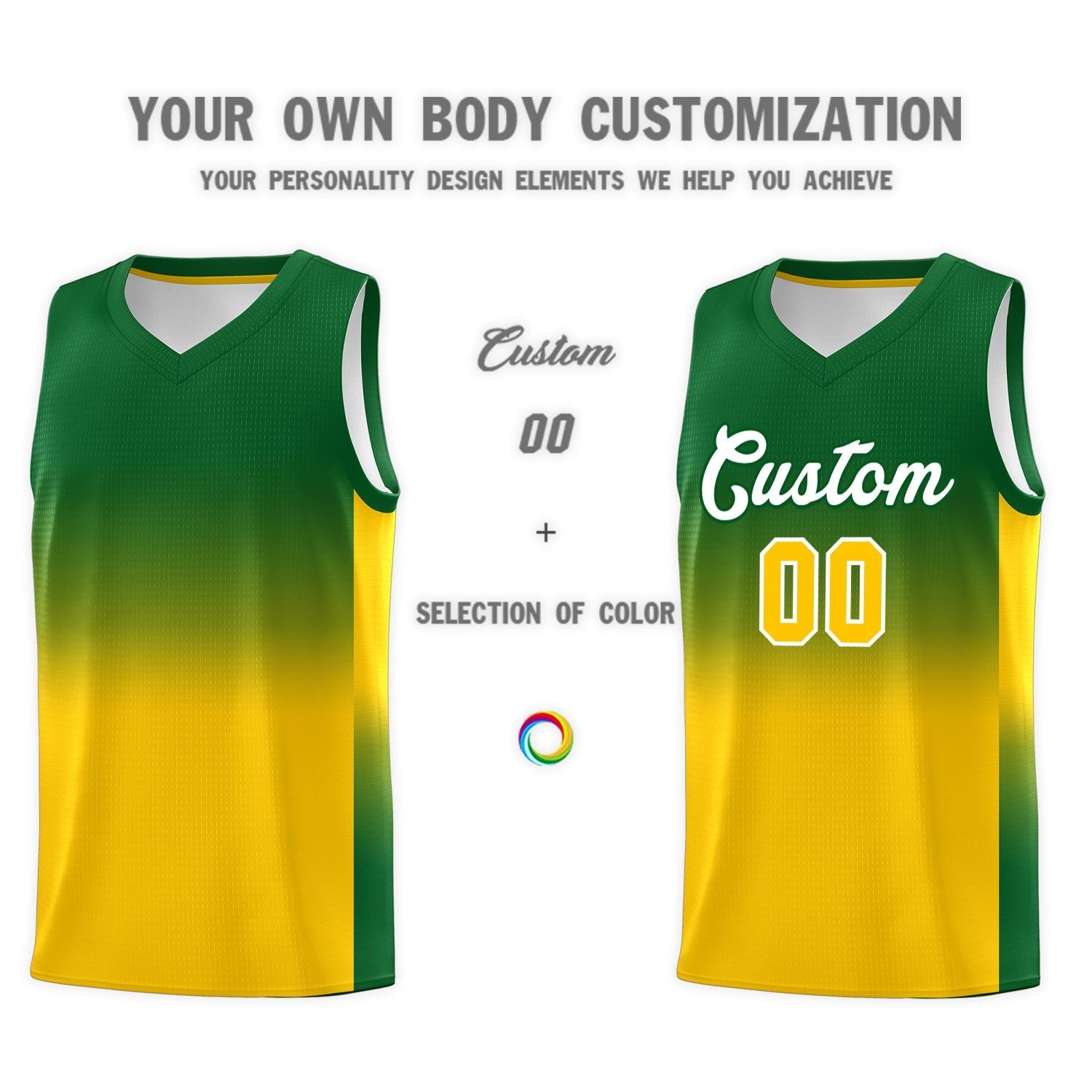 Custom Kelly Green Gold Gradient Fashion Sets Sports Uniform Basketball Jersey