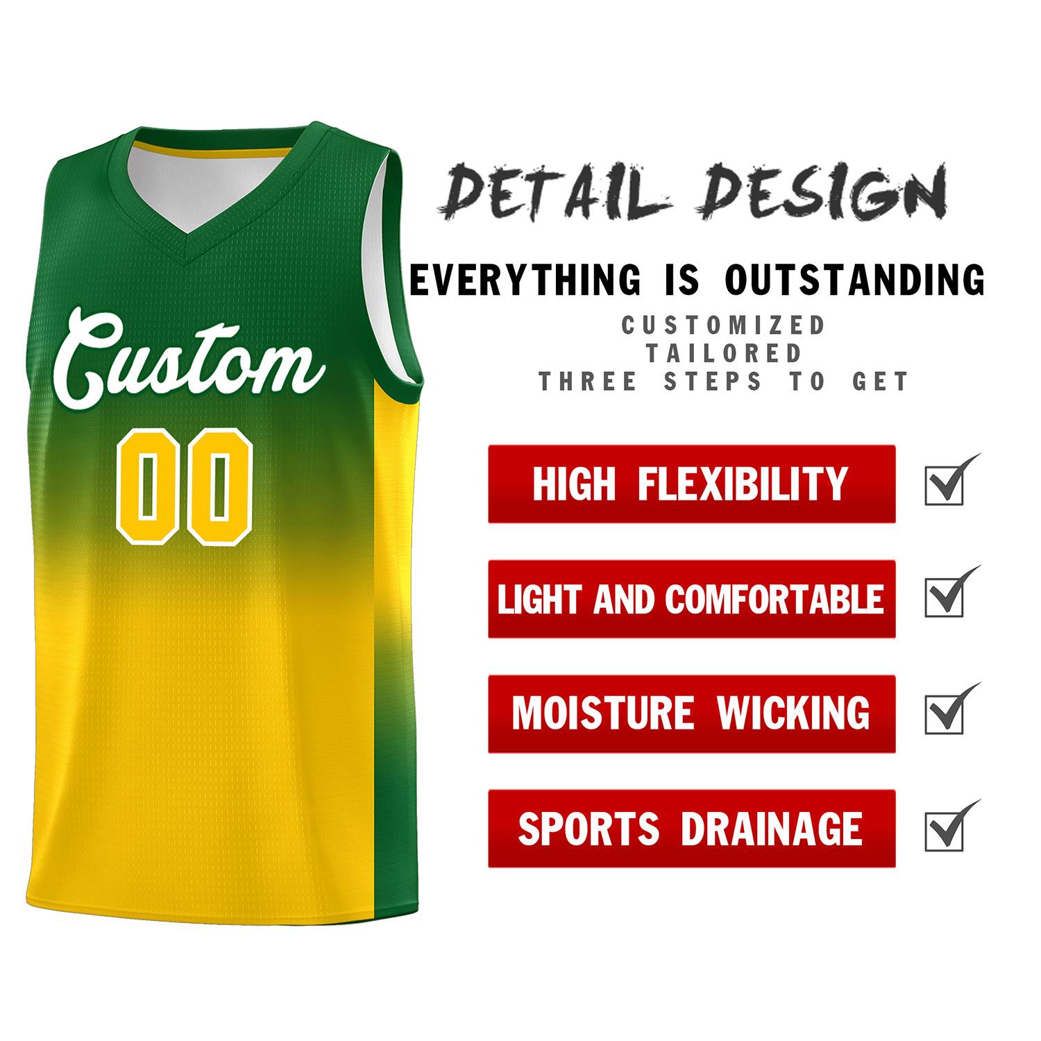 Custom Kelly Green Gold Gradient Fashion Sets Sports Uniform Basketball Jersey