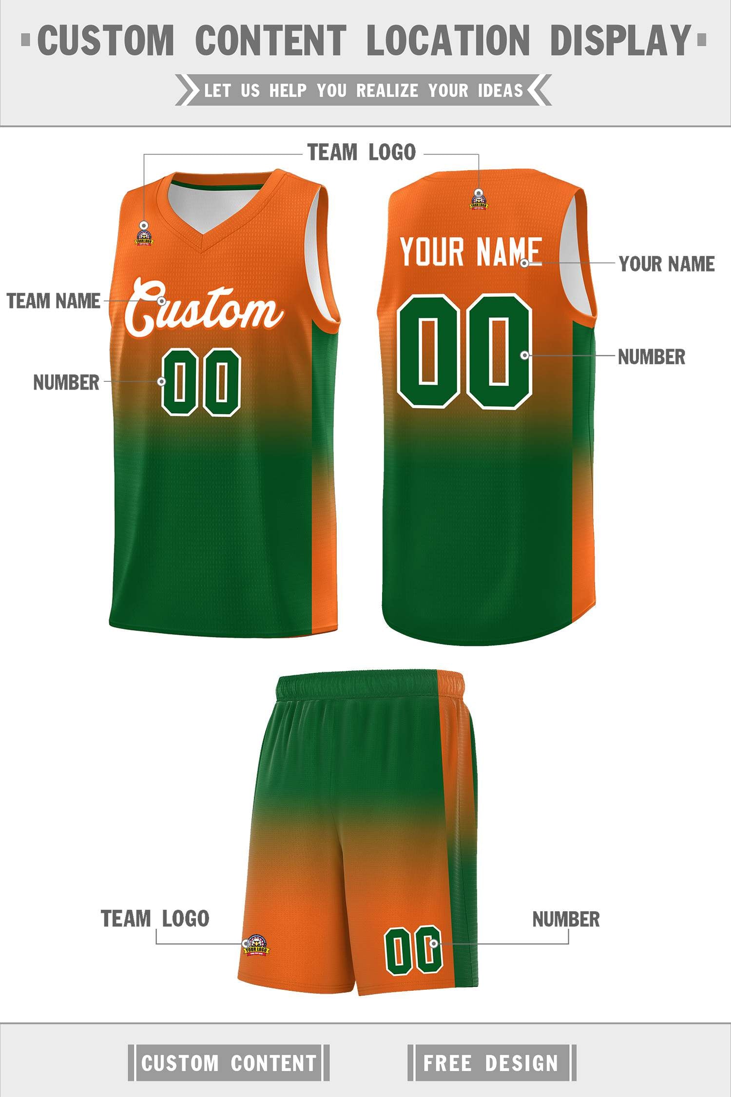 Custom Orange Kelly Green Gradient Fashion Sets Sports Uniform Basketball Jersey