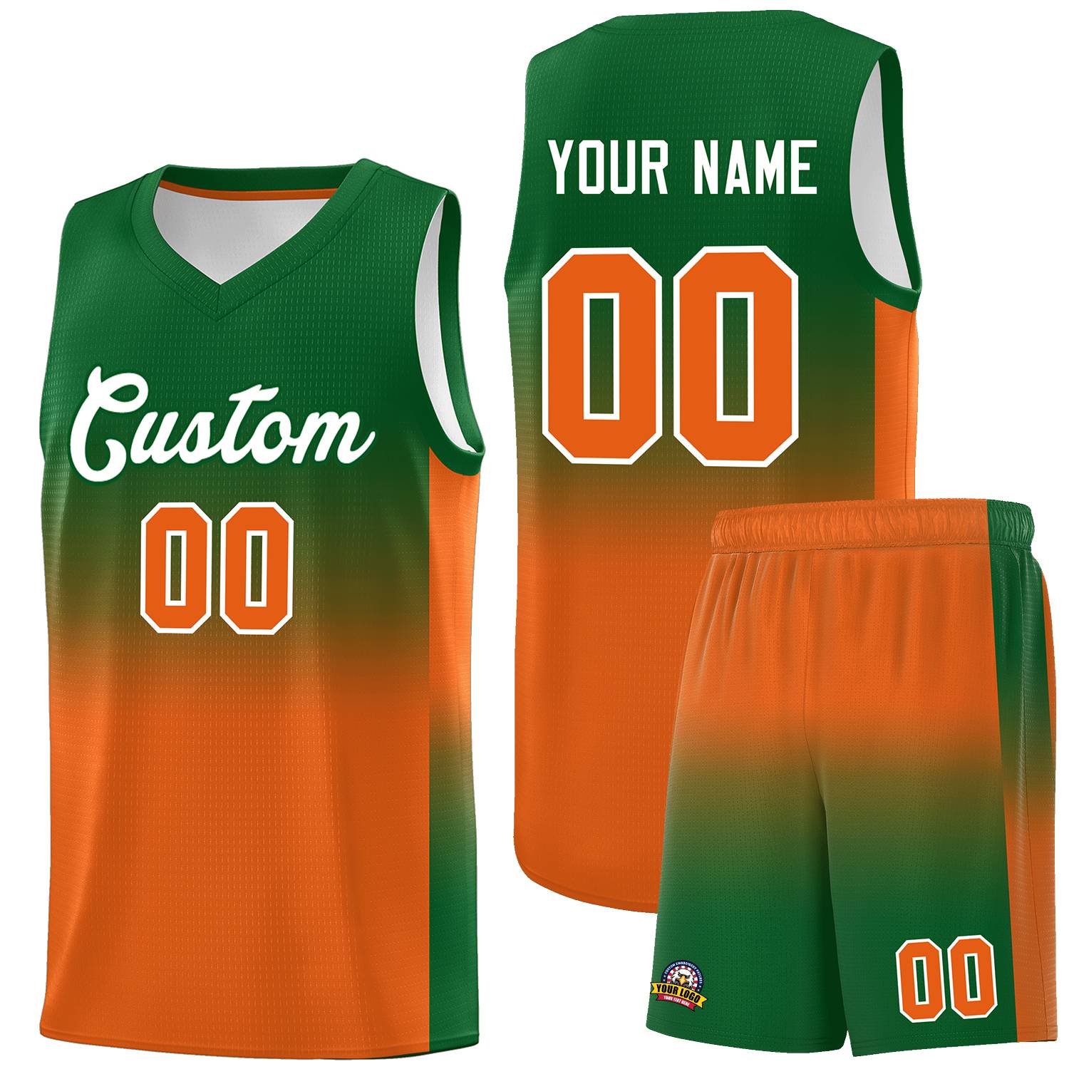 Custom Kelly Green Orange Gradient Fashion Sets Sports Uniform Basketball Jersey