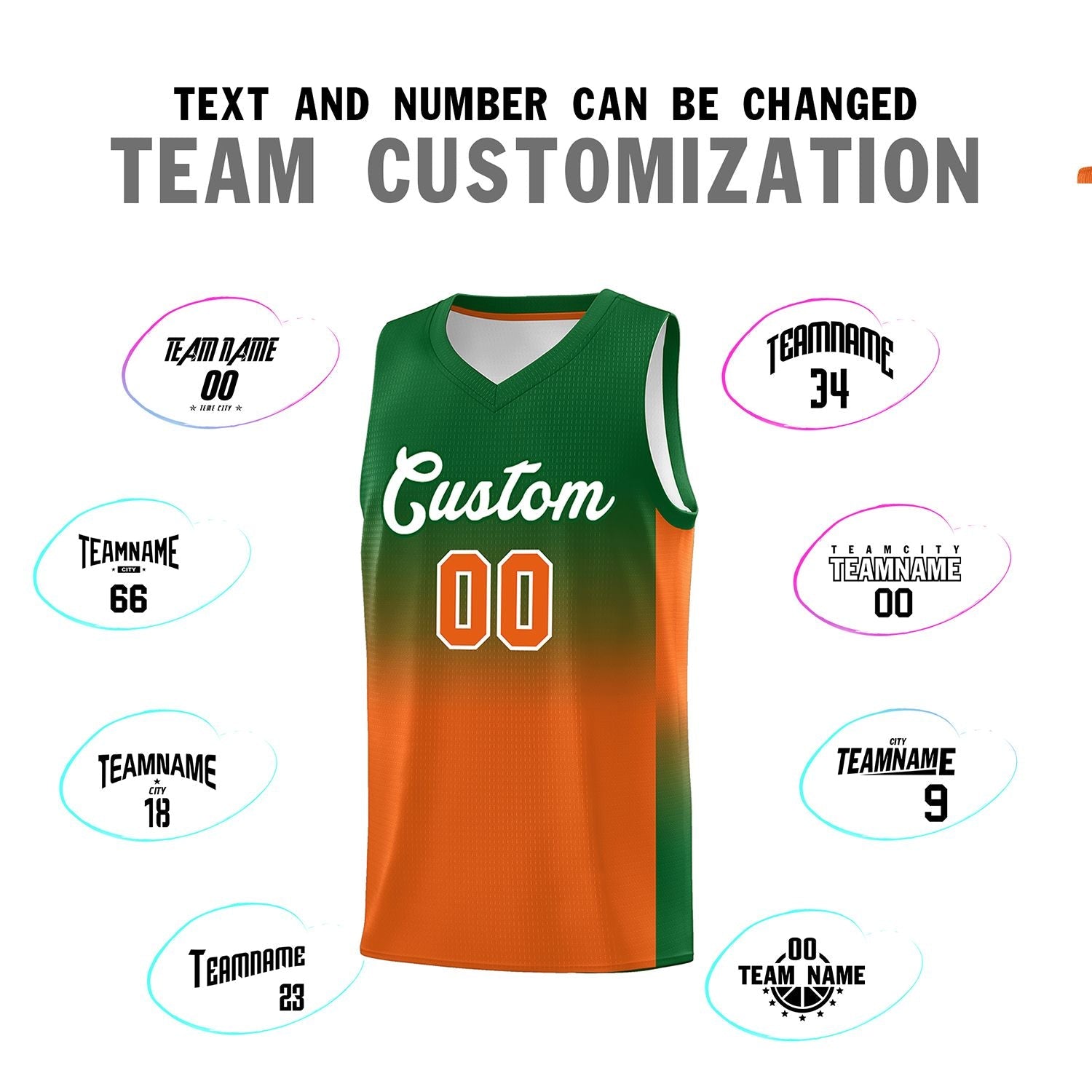 Custom Kelly Green Orange Gradient Fashion Sets Sports Uniform Basketball Jersey