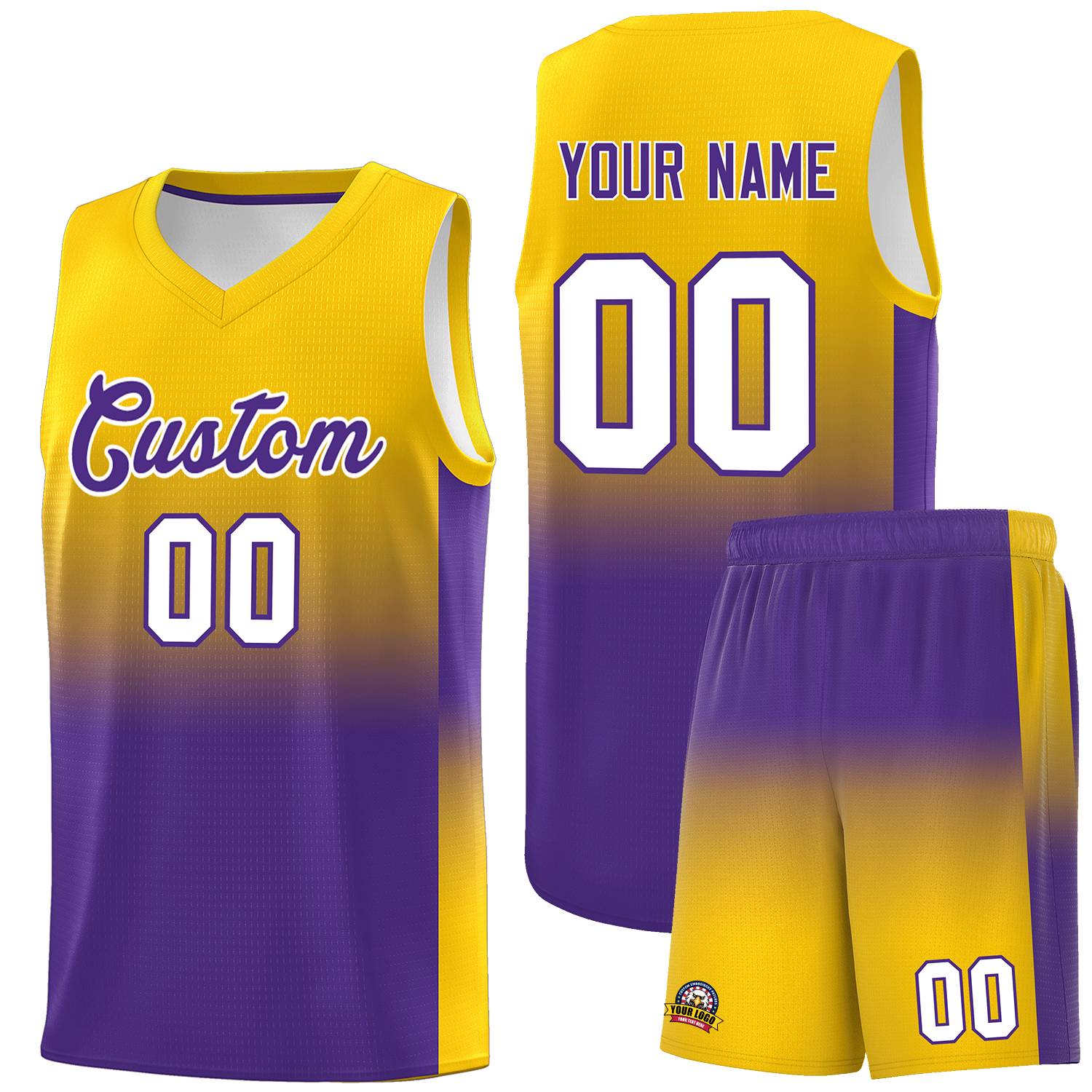 Custom Gold Purple Gradient Fashion Sets Sports Uniform Basketball Jersey