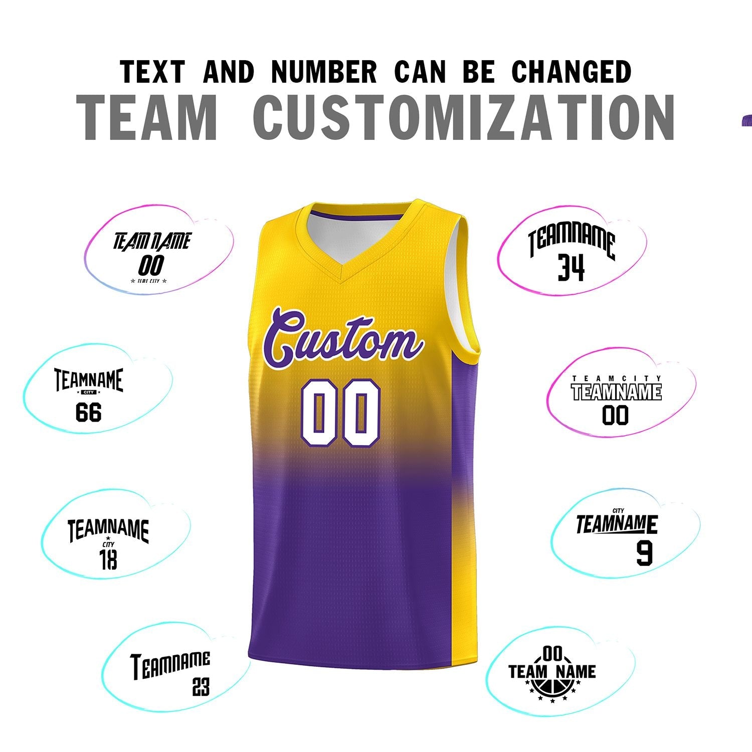 Custom Gold Purple Gradient Fashion Sets Sports Uniform Basketball Jersey