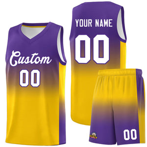 Custom Purple Gold Gradient Fashion Sets Sports Uniform Basketball Jersey