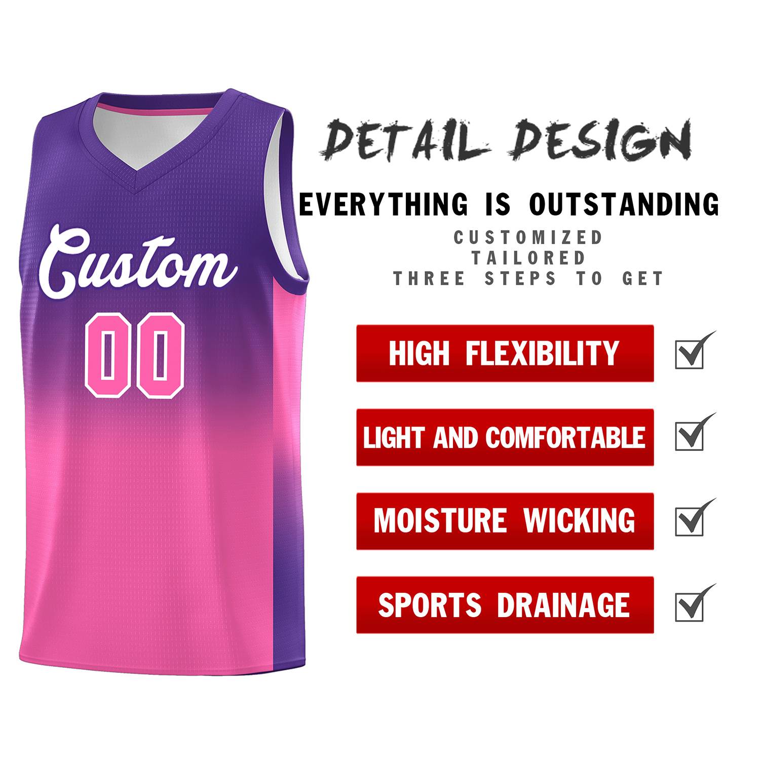 Custom Purple Pink Gradient Fashion Sets Sports Uniform Basketball Jersey