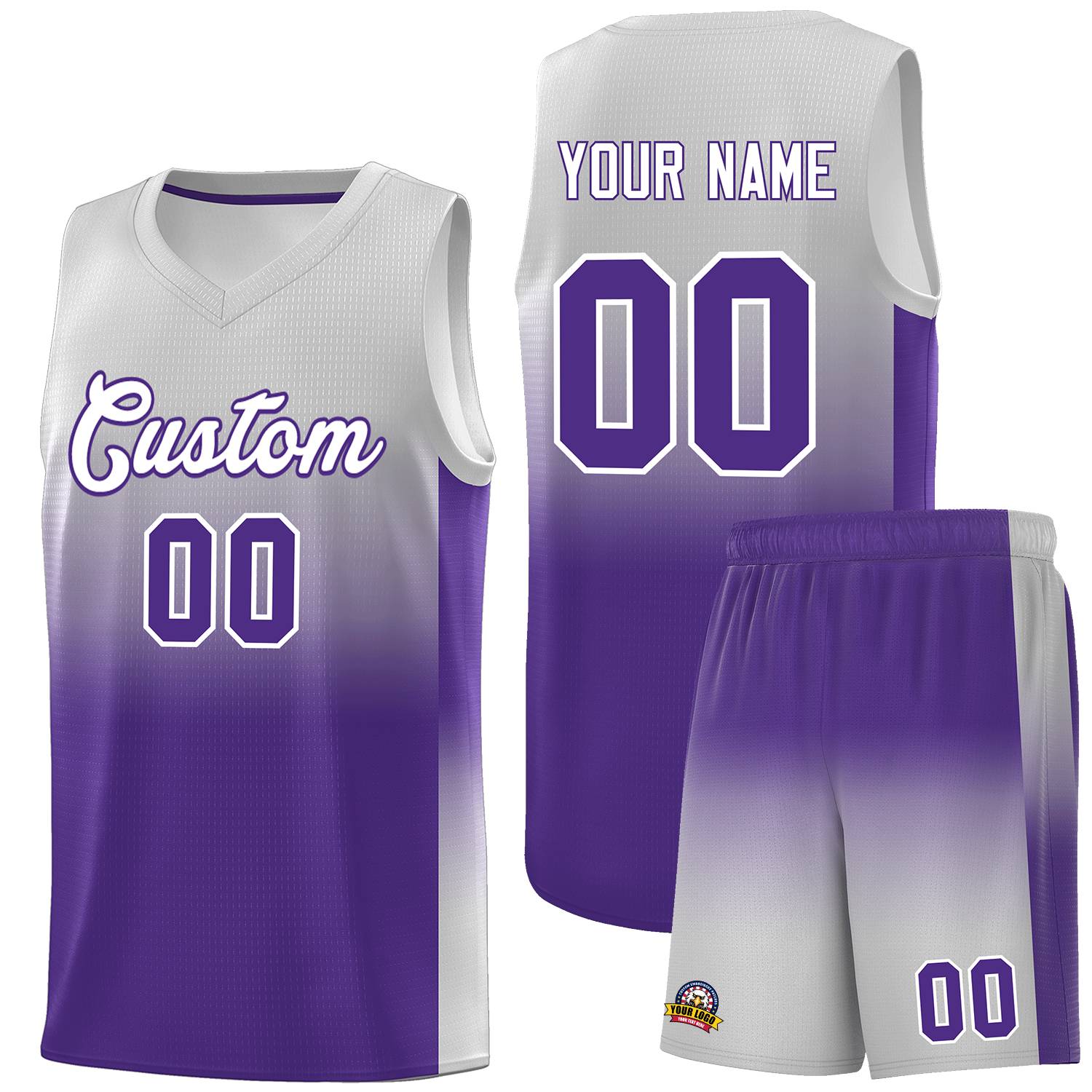 Custom Gray Purple Gradient Fashion Sets Sports Uniform Basketball Jersey