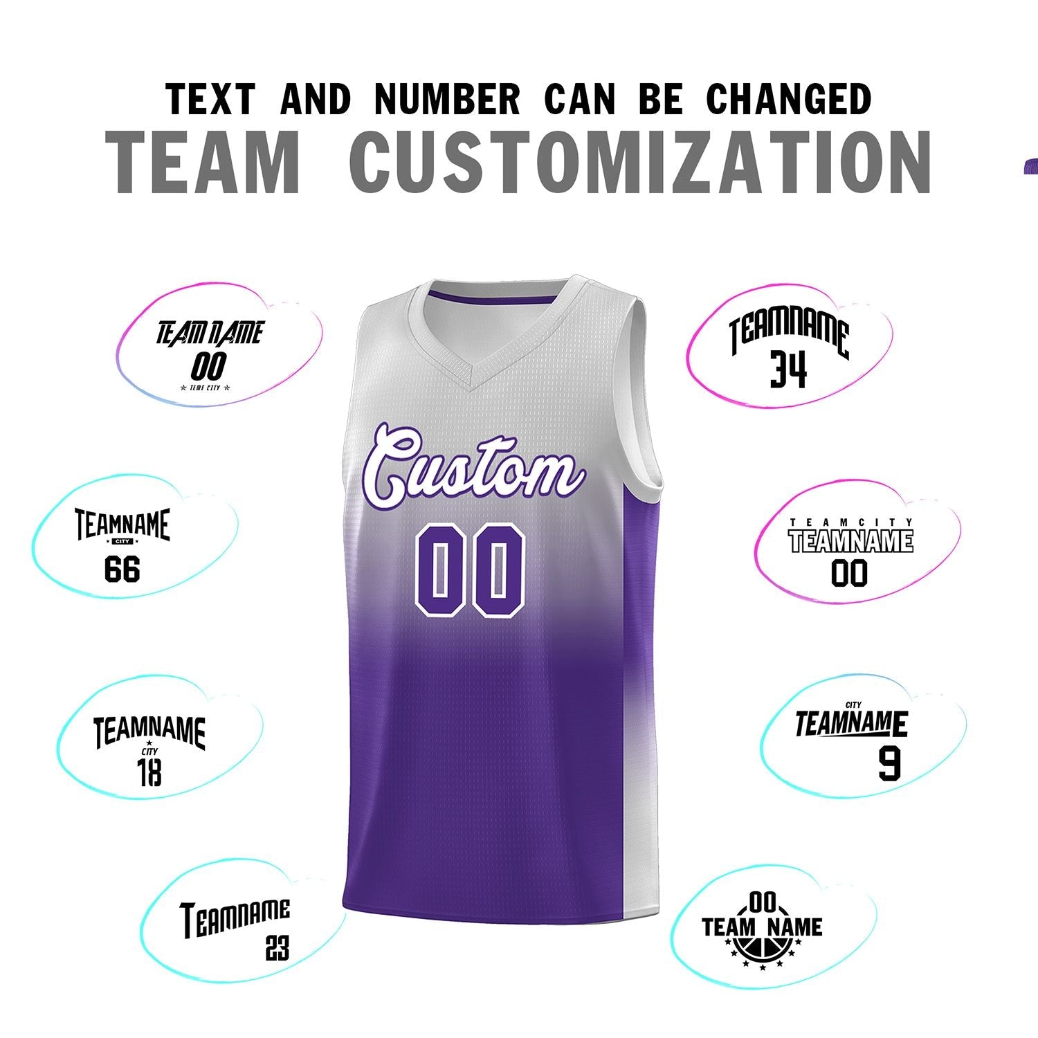 Custom Gray Purple Gradient Fashion Sets Sports Uniform Basketball Jersey