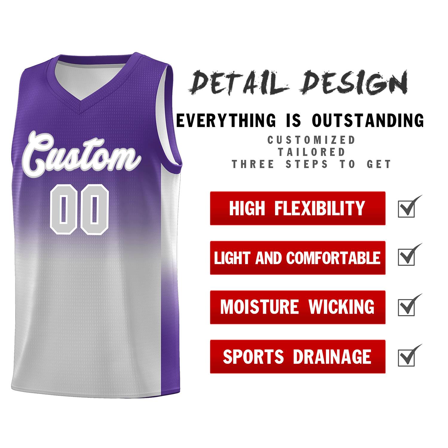 Custom Purple Gray Gradient Fashion Sets Sports Uniform Basketball Jersey