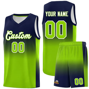 Custom Navy Neon Green Gradient Fashion Sets Sports Uniform Basketball Jersey