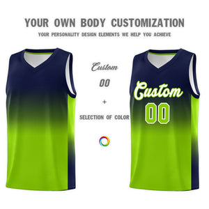 Custom Navy Neon Green Gradient Fashion Sets Sports Uniform Basketball Jersey