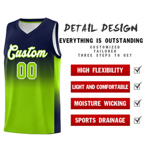 Custom Navy Neon Green Gradient Fashion Sets Sports Uniform Basketball Jersey