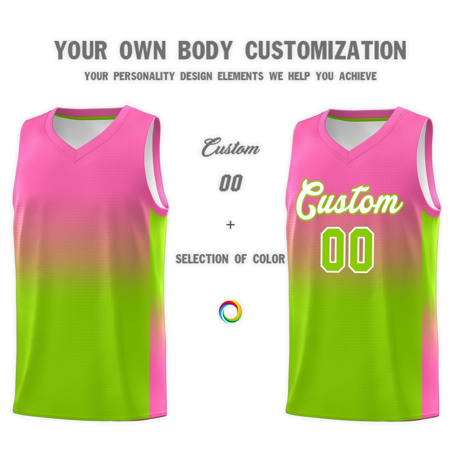 Custom Pink Neon Green Gradient Fashion Sets Sports Uniform Basketball Jersey