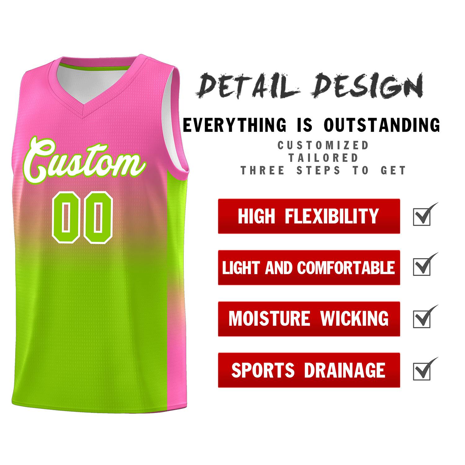 Custom Pink Neon Green Gradient Fashion Sets Sports Uniform Basketball Jersey