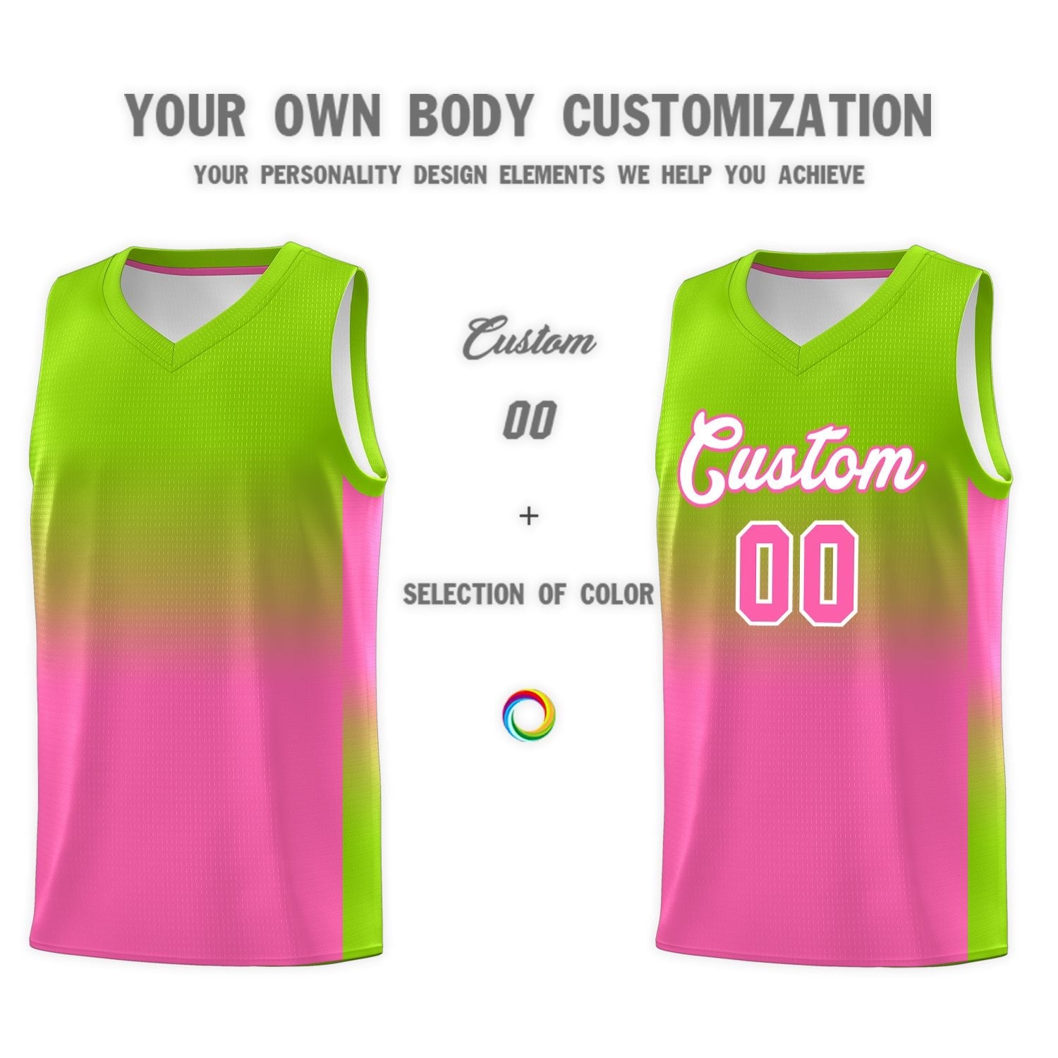 Custom Neon Green Pink Gradient Fashion Sets Sports Uniform Basketball Jersey