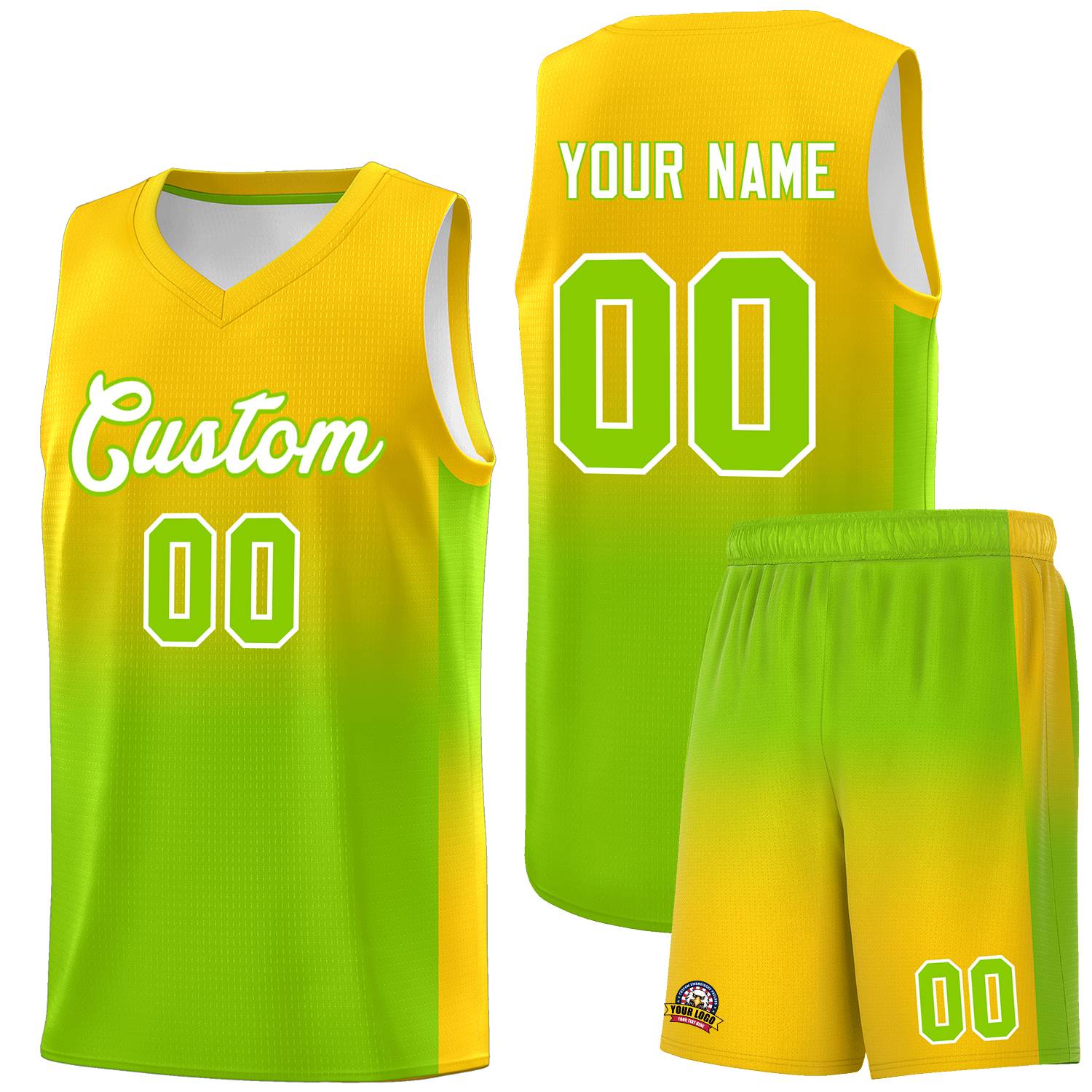 Custom Gold Neon Green Gradient Fashion Sets Sports Uniform Basketball Jersey