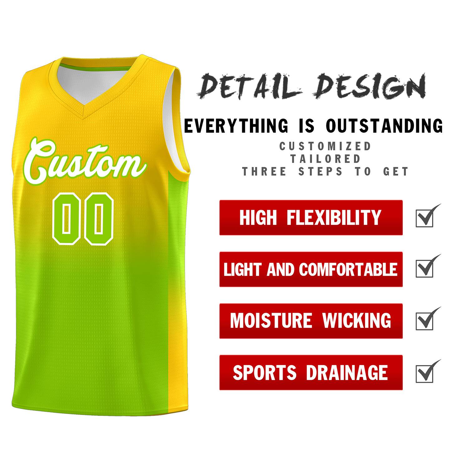 Custom Gold Neon Green Gradient Fashion Sets Sports Uniform Basketball Jersey